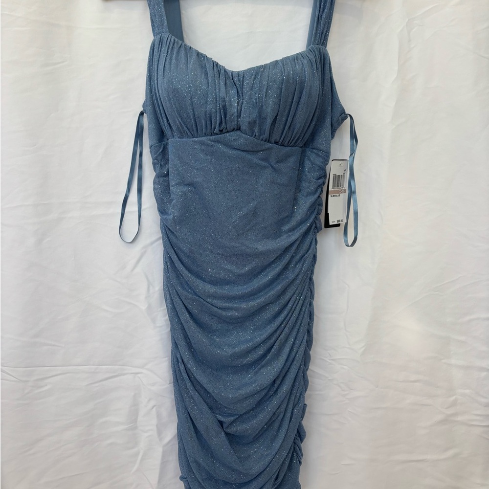 Bodycon Sparkle Blue Ruched Dress NWT size 15/16